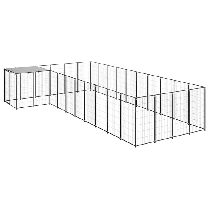 vidaXL Dog Kennel Black 13.31 m² Steel Outdoor Puppy Enclosure Dog Cage House