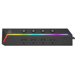 AGS Arlec Gaming Series 4 Outlet Power Board Individually Switched RGB Light Premium Surge Protected