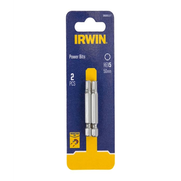 IRWIN 50mm HEX5 Magnetic Bits - 2 Pack