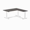 Desky Eco L-Shape Sit to Stand Burnished Wood Melamine Desk 150x155cm Right Return White Height Adjustable Leg
