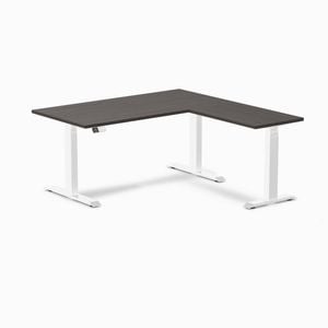 Desky Eco L-Shape Sit to Stand Burnished Wood Melamine Desk 150x155cm Right Return White Height Adjustable Leg