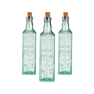 Bormioli Rocco 6 Piece Country Home Fiori Olive Oil Bottles Set With Cork Lids - 570ml - Green