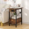Advwin Side Table Sofa End Table w/ Charging Station & Drawer Narrow Bedside Table Walnut