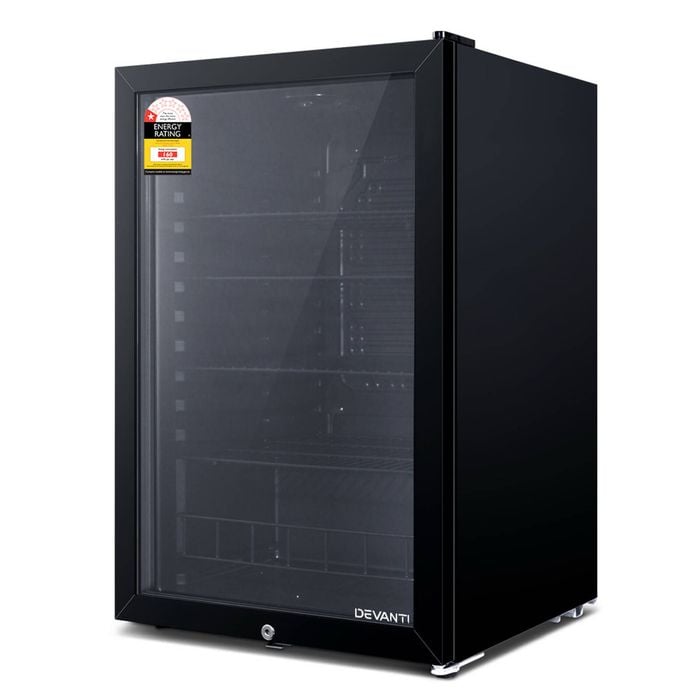 Devanti 115l Bar Fridge Glass Door W/light - Black