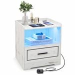Costway LED Nightstand Smart Bedside Table w/2 USB Ports