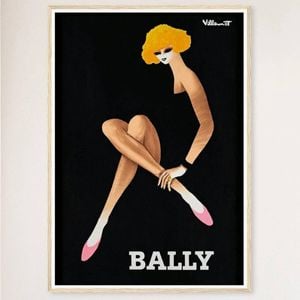 Galrie Bally Blonde Vintage Advertising Art Poster by Bernard Villemot for Home Décor, Wood Frame, 50 x 70cm (20 x 28inch)