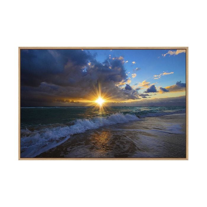 Artey | Sunrise Over Miami Beach - Framed Canvas - Natural Frame - 80 x 120 cm