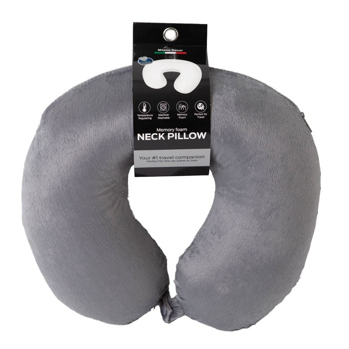 Milano Decor Memory Foam Travel Neck Pillow with Clip Grey