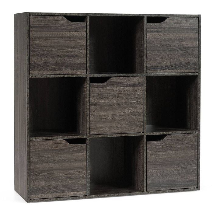 Costway 9-cube Bookcase Storage Cabinet Display Shelf Grey