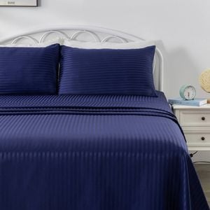 LINENOVA 1800TC Striped Microfibre Sheet Set-Navy Single