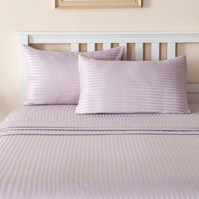 LINENOVA 1800TC Striped Microfibre Sheet Set-Light Purple Queen