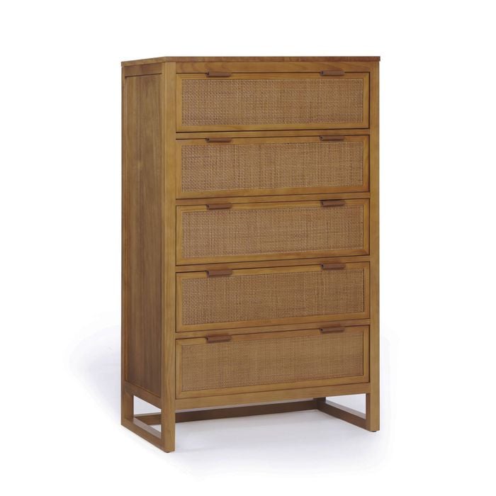 Teamson Home Hatteras Dresser with 5 Rattan Inlay Drawers, Natural