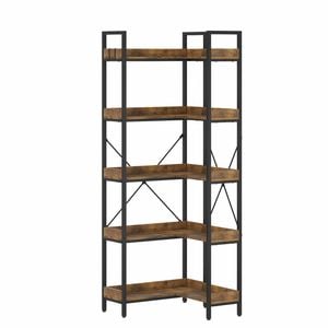 Advwin 5-Tier Corner Bookshelf L Shaped Bookcase Walnut