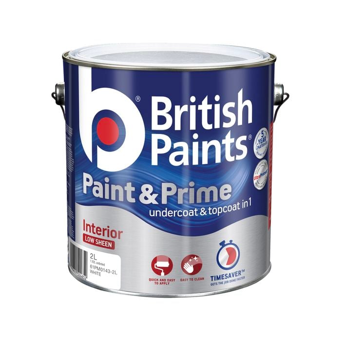 British Paints 2L White Low Sheen Interior Paint and Prime
