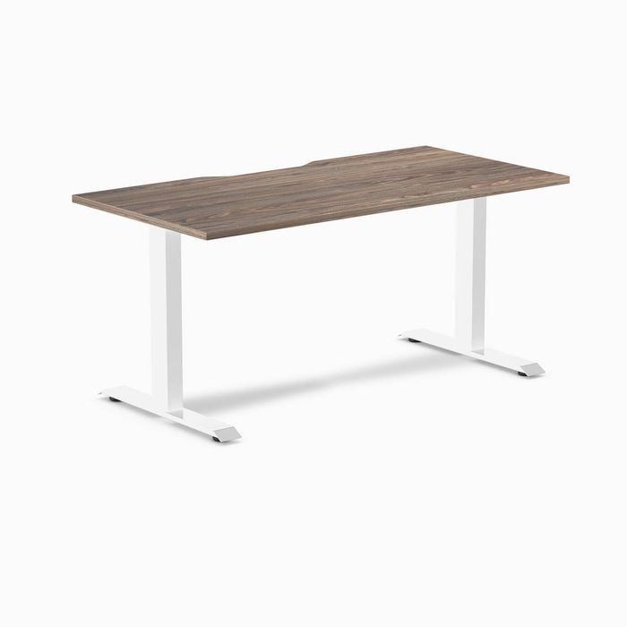 Desky Fixed Height Natural Walnut Scalloped Melamine Desk 150x75cm White Leg