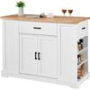 Vevor Kitchen Island Cart Storage Cabinet White Serving Cart with Drawer and Shelves