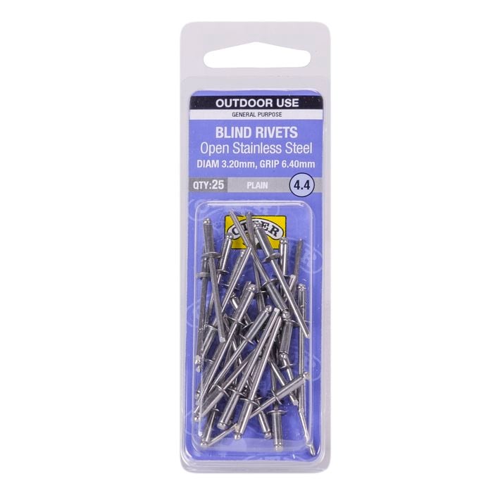 Otter 3.2 x 6.4mm Open Stainless Steel Blind Rivets - 25 Pack