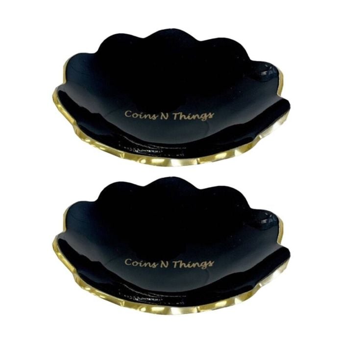 2PK SS Collective Coins N Things Scalloped Edge Trinket Bowl Black & Gold