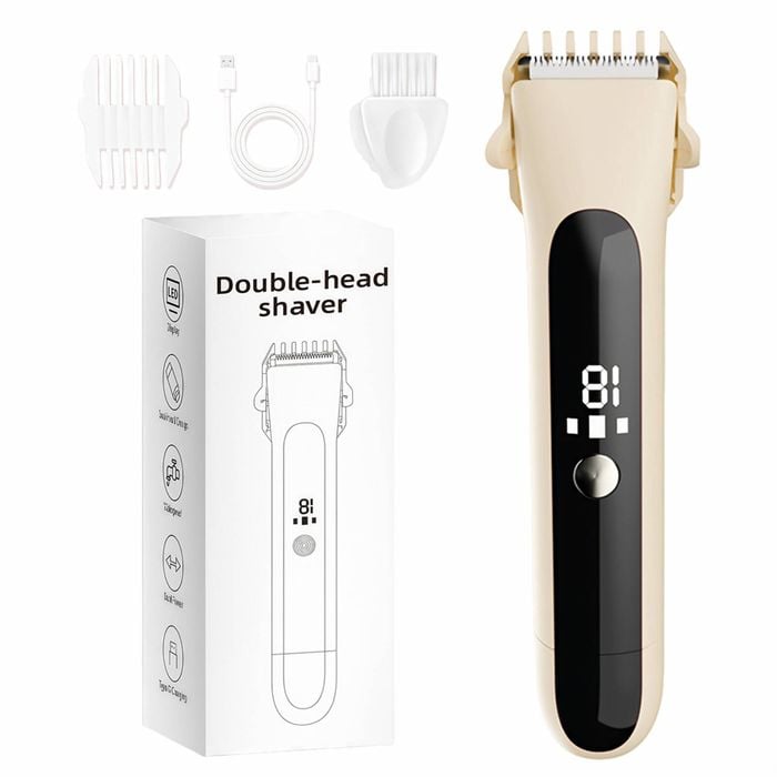Catzon Women Bikini Trimmer Dual-head Electric Shaver For Legs Face Arms Underarms-beige