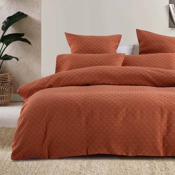 Bambury Luna Jacquard Polycotton Quilt Cover Set Rust Orange Home Bedding King
