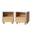 Oikiture 2pc Bedside Table Nightstand One Drawer Open Shelf Handle-Free Natural