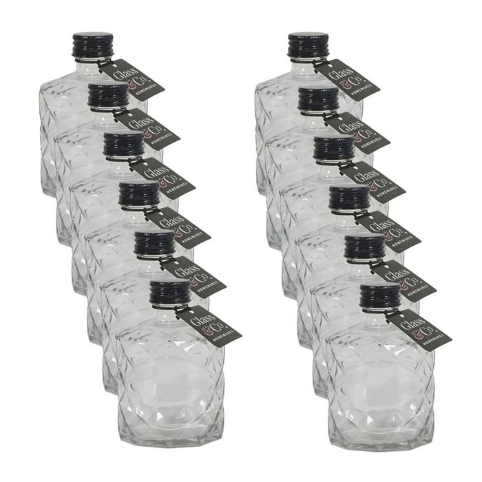 12PK Glass & Co Quilted Round Black Lid Bottle Storage Jar 210ml Clear