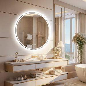 OAKORY 80cm Round LED Bathroom Mirror Backlit 3-Colour Dimmable Anti-Fog Touch Control