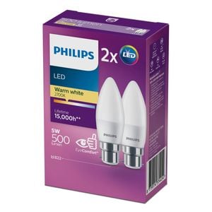 Philips P45 B22 LED 500Lm Warm White 5W Candle - 2 Pack