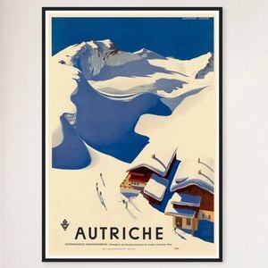 Galrie Austria Autriche Vintage Ski Poster - Retro Art from the Mid-20th Century Artwork, Black Frame, 70 x 100cm (28 x 40inch)