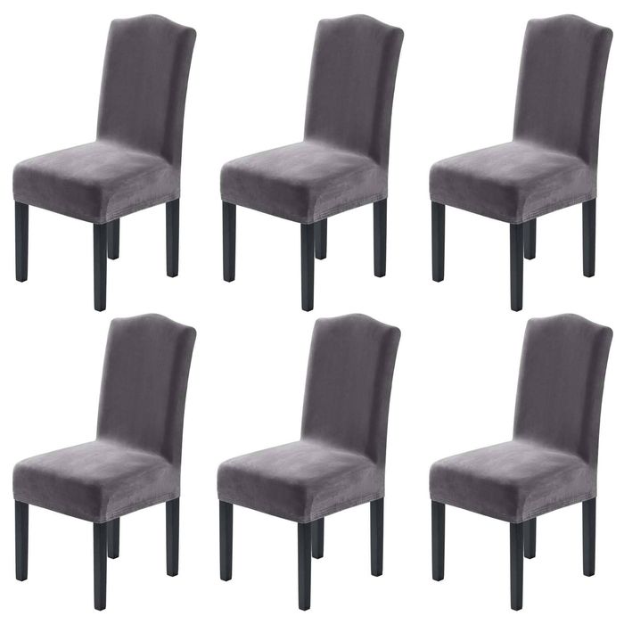 Smarcute Stretch Velvet Dining Chair Covers Set of 6 Furniture Protector Grey