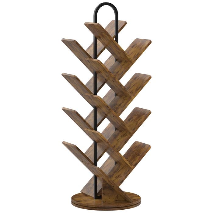 Advwin 16-Tier Rotating Tree Bookshelf Narrow Bookcase Book Organizer Shelves Corner Bookcase Walnut