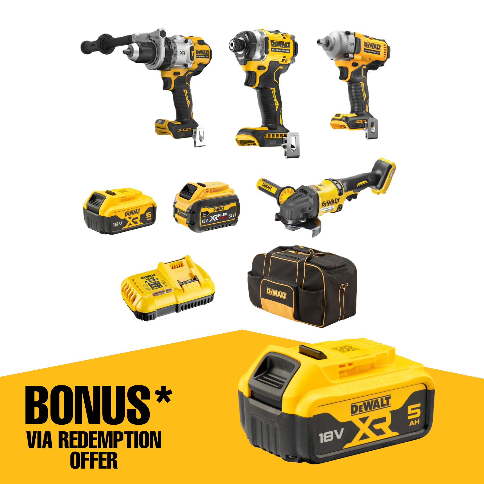 DeWALT 18V 54V XR Mixed Voltage 4 Piece Combo Kit 5.0Ah 6.0Ah DCZ407P1T1 XE