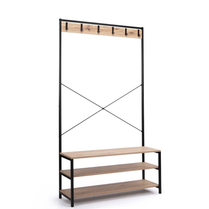 Detroit Hallway Bench Seat Coat Rack Hat Hooks Black