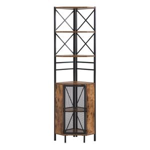 IHOMDEC 6-Tier Pentagon Standing Storage Corner Shelf with Cabinet Rustic Dark Brown
