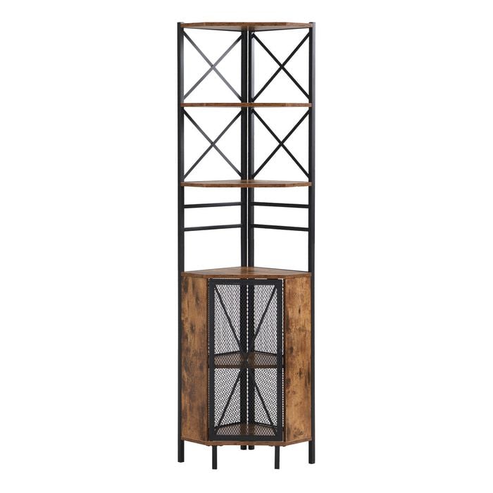 IHOMDEC 6-Tier Pentagon Standing Storage Corner Shelf with Cabinet Rustic Dark Brown