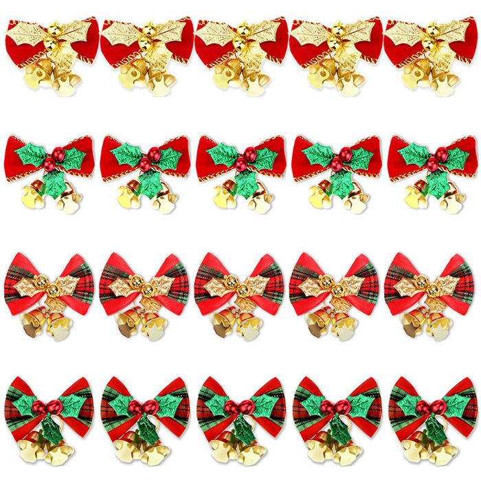Catzon 20 Pcs Christmas Mini Bows with Bells for Christmas Ornaments