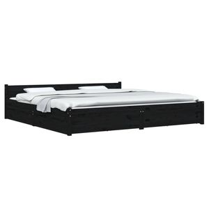 vidaXL Bed Frame with Drawers Black 183x203 cm King Size Bed Base Bedstead