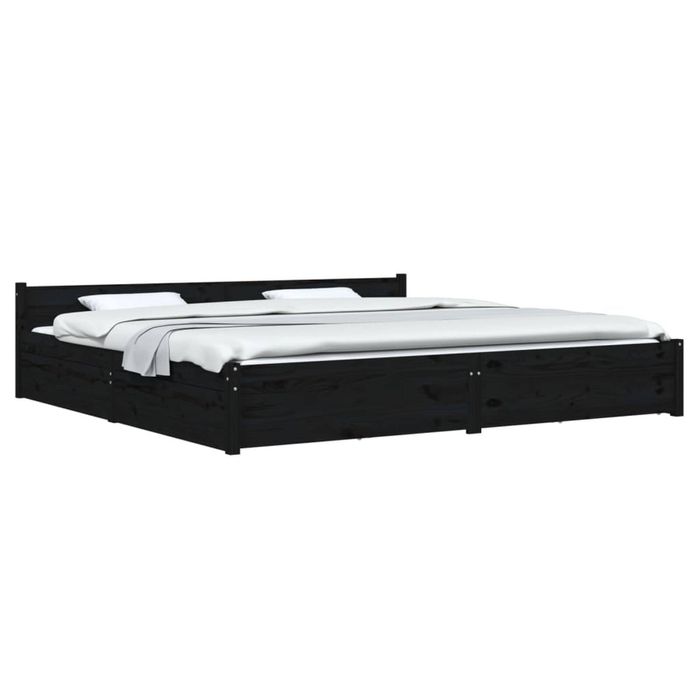 vidaXL Bed Frame with Drawers Black 183x203 cm King Size Bed Base Bedstead