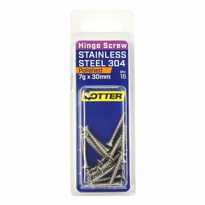 Otter 7 x 30mm Polished Stainless Steel 304 Hinge Screws - 16 Pack