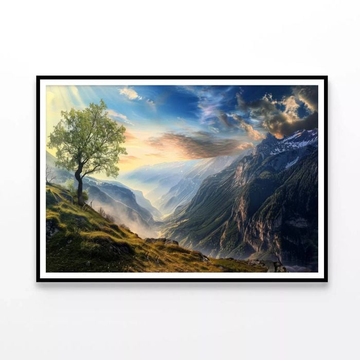Mountain Range with a Tree  Print 100% Australian Made 120x90cm  (Poster)