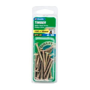 Zenith 10G x 35mm Gold Passivated Timber Wafer Head Screw - 20 Pack
