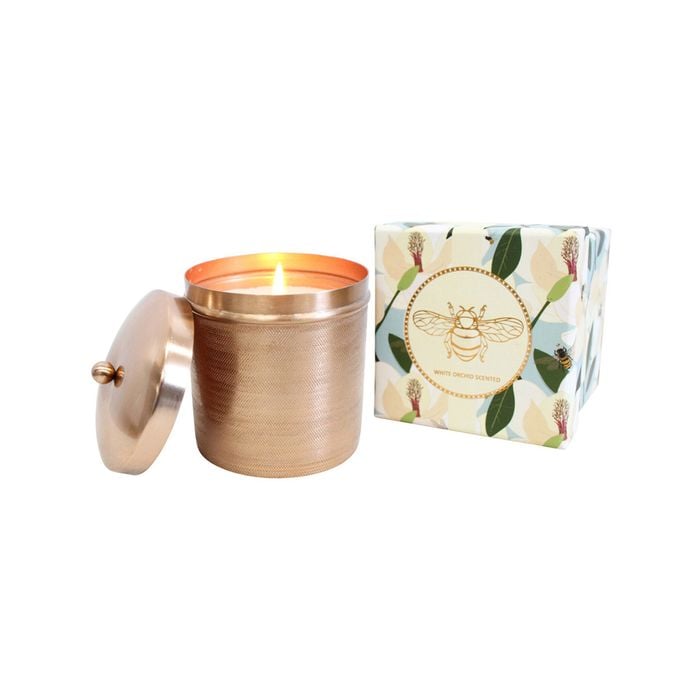 Iron/Wax 12cm Scented Tealight Candle Spun Copper White Orchid