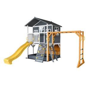 Kidzshack Caboodle Kids Cubby House W/mud Kitchen/mon-key Bar/yellow Slide