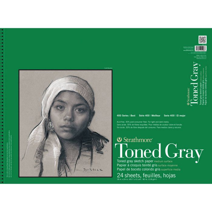 Strathmore 400 Series Toned Art/sketch Pad Grey Wire 18''x24'' 24 Sheets
