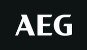 AEG logo in white writing and black background