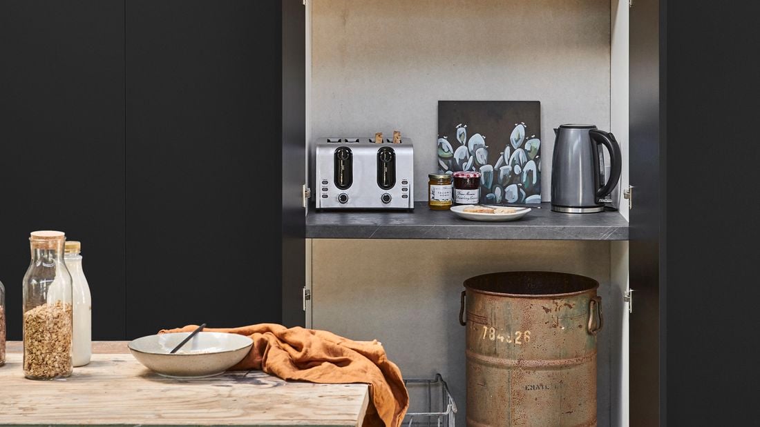 Organised pantry cupboard.