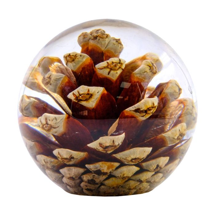 Leni Handcrafted Floral Resin Sphere W/ Real Pinecone Clear 8x7.5cm