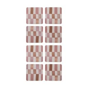 2x 4pc Ecology Retro-modern Check Rectangle Coasters Brown/pink 10cm