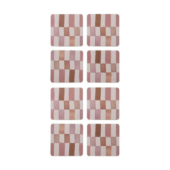 2x 4pc Ecology Retro-modern Check Rectangle Coasters Brown/pink 10cm