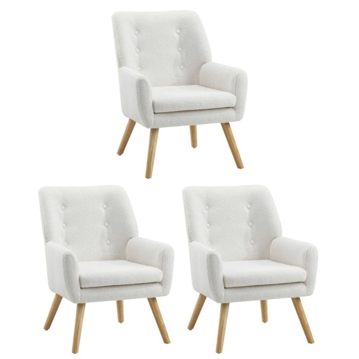 Oikiture 3x Armchair Lounge Chair Sherpa Accent Armchairs Tub Chairs Sofa White